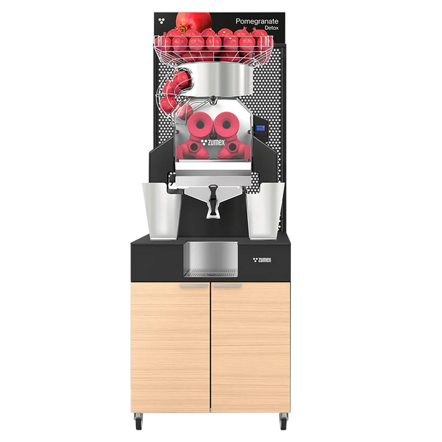 Zumex Speed Pomegranates Juicer Machine with Oak Podium 11816 — 30 Fruits/Minute