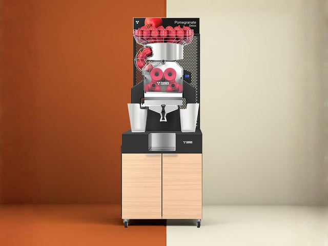 Zumex Speed Pomegranates Juicer Machine with Oak Podium 11816 — 30 Fruits/Minute